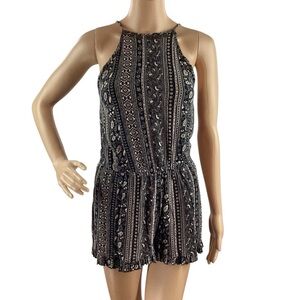 American Eagle Black Print Open Back Romper XS